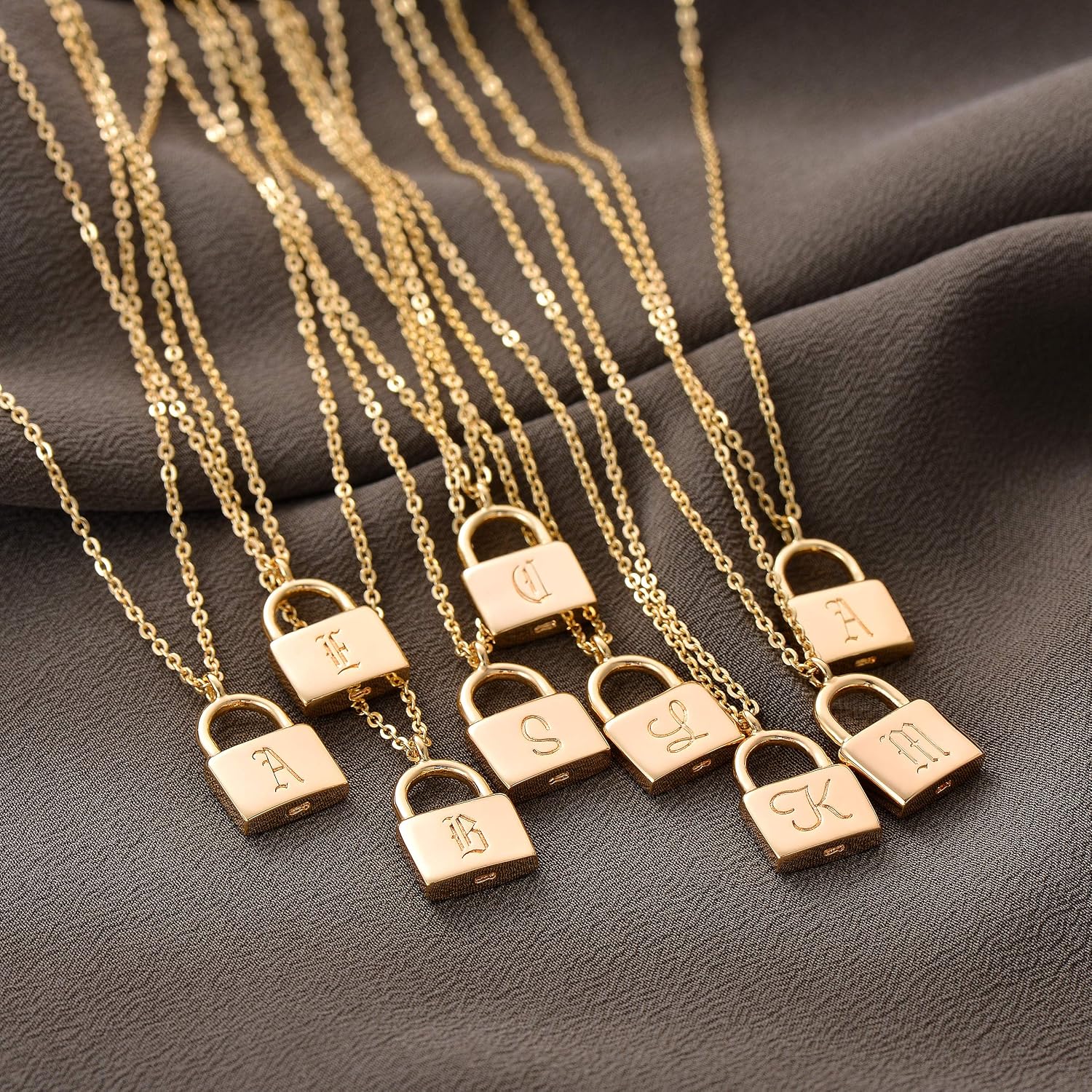 VACRONA Dainty Gold Lock Initial Necklace 18K Gold Plated Initial Padlock Layered Lock Necklace Personalized Monogram Old English Engraved Alphabet Symbol Custom Letter Necklace
