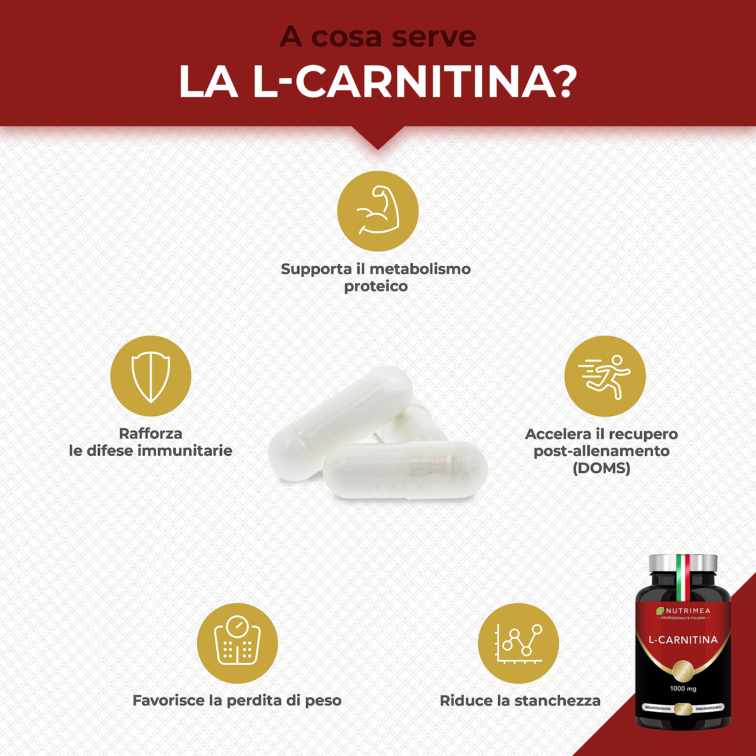 tartrato di l carnitina L-Carnitina Tartrato | 1000 mg | Trasforma gli Acidi Grassi in Fonte di  Energia | Recupero muscolare | Pre-Allenamento | Con vitamina B6 | 90  capsule