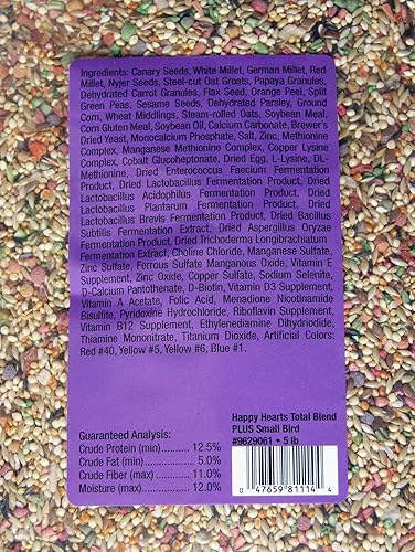 Miniatura 3 de Happy Hearts Total Blend Plus Pinzón pequeño para pájaros de interior, canario, periquito (5 libras)