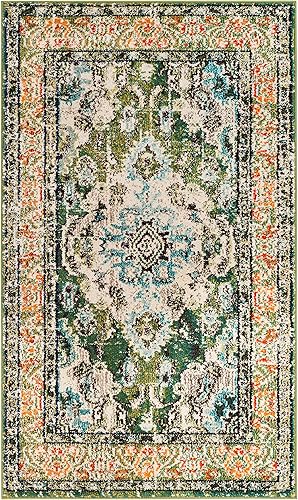 Miniatura 359 de Safavieh Tapete de área grande, colección Monaco, 11 pies x 15 pies, azul marino y celeste, diseño desgastado de medallón, no desprende pelusa