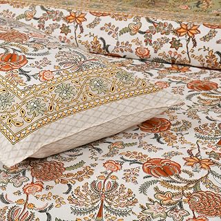 Urban Jaipur 100% Cotton Queen Size Bedsheet for Double Bed (90 x 108 Inches) | 210 TC Bed Sheet Double Bed Cotton | Floral Print (Orange Brown)