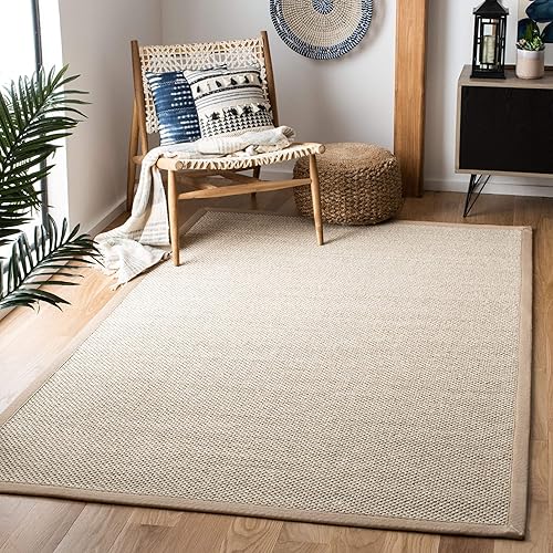 Safavieh Natural Fiber Collection NF143B Border Sisal Area Rug, 8' x 10', Marble / Linen