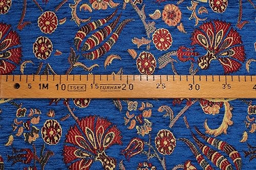 Miniatura 3 de Tela de tapicería, Tela turca por el metro, por The Yard, Azul marino Patrón de clavel Jacquard Tela de tapicería de chenilla - 1 yarda - (US$26) -