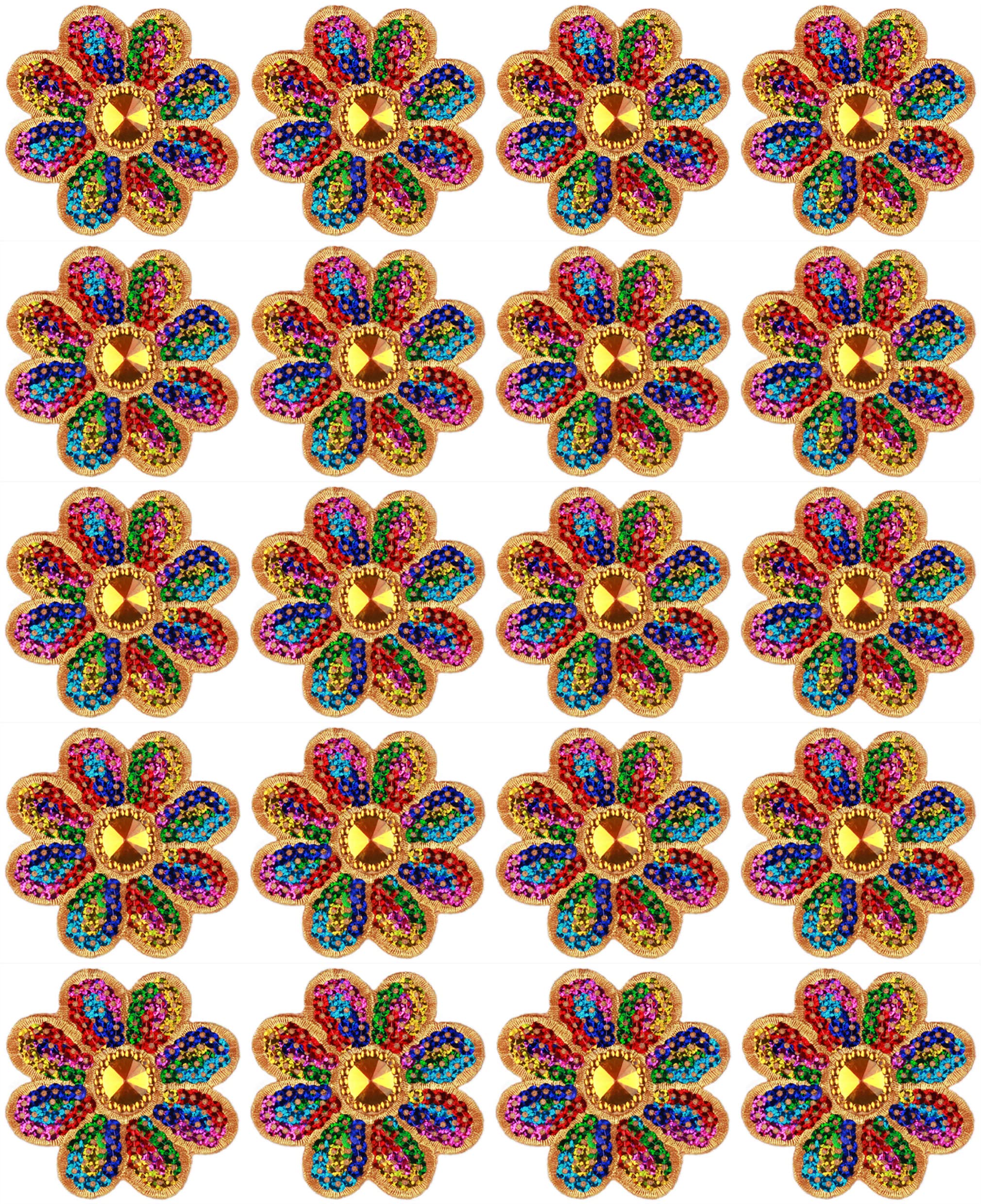 20 Pieces 8 Petals Flower Sequined Appliques Beaded Appliques Floral Iron on Patches Decal for Garment Curtain Pillow Blanket Trimming Jeans Clothing