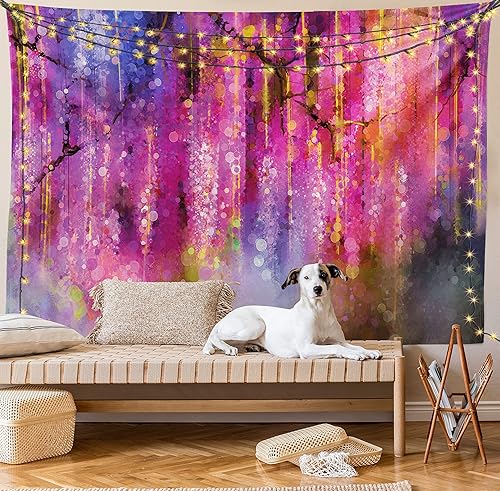 Miniatura 8 de Lunarable Tapiz de flores, racimo abstracto de flores con fondo de polinización de neón, formas de crecimiento de la naturaleza, decoración de tela