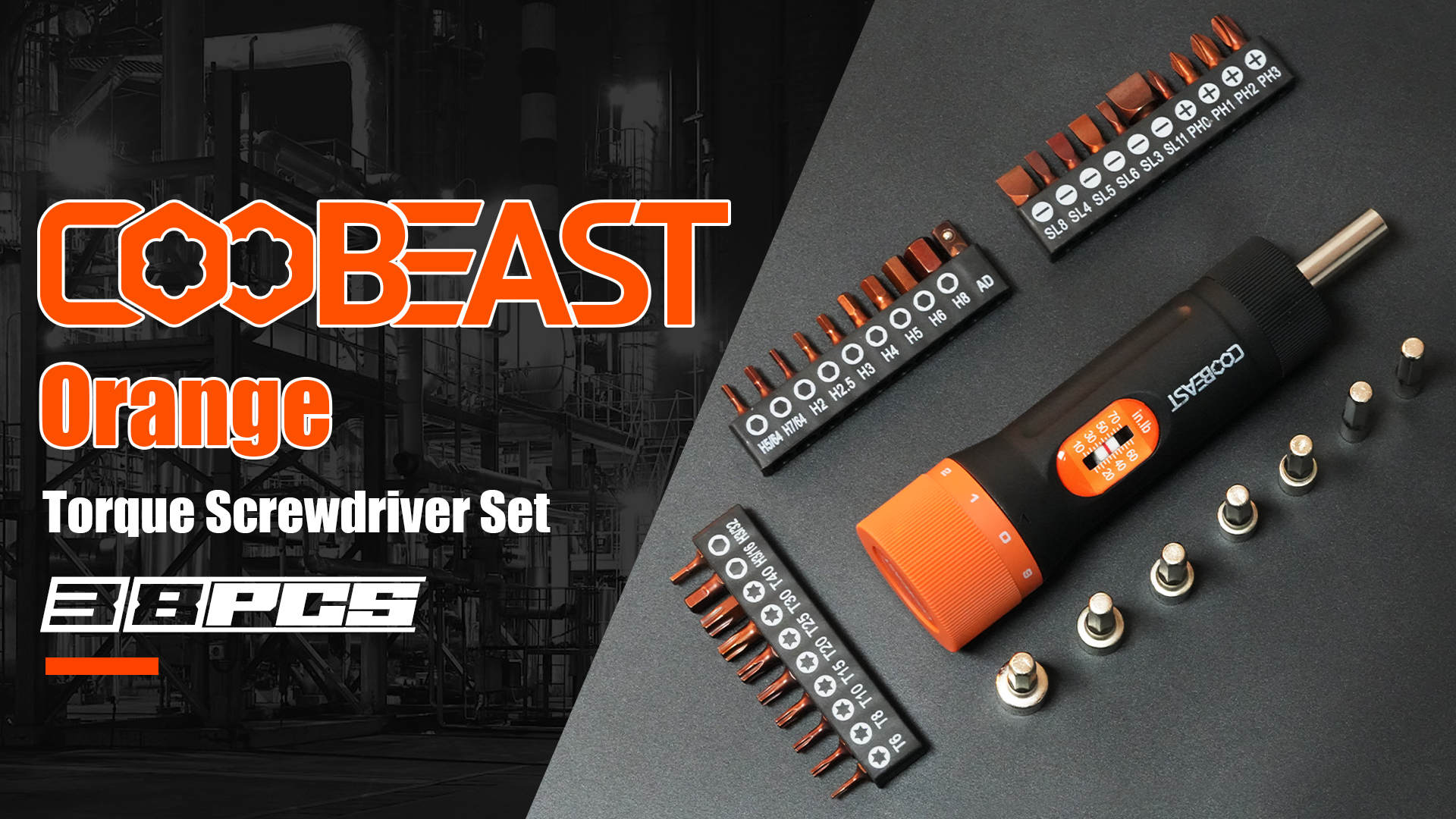 coobeast 38Pcs Preset 1/4” Drive Torque Screwdriver with S2 Bits