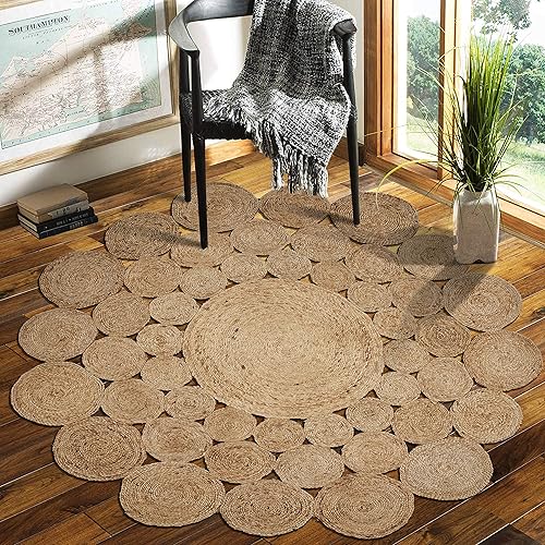 LR Resources Jute LR12030-NAT40RD Alfombra natural redonda x 4 pies para interior interior 4 pies x 4 pies