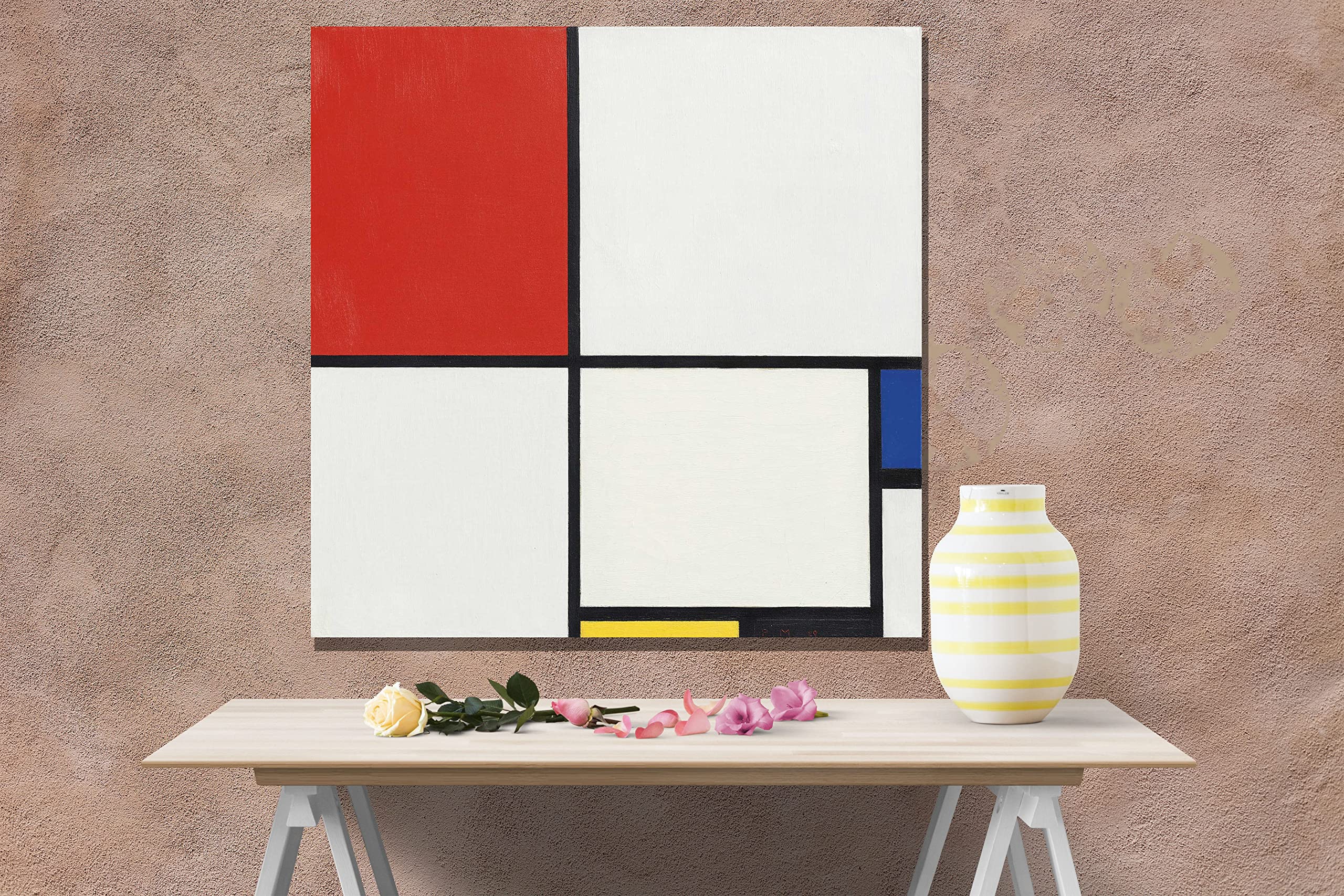Komposition 3 mit Rot und Blau von Piet Mondrian Leinwand Bilder, Wandbild, Leinwanddrucke gespannt, gerahmt, Wandkunst, Poster, Kunstwerk, groß, 86 x 86 cm (34 x 34 Zoll)