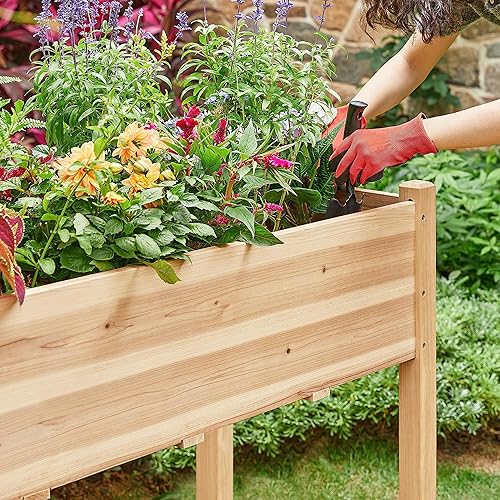 Miniatura 9 de Yaheetech 2 macetas elevadas de madera para horticultura de 48 x 24 x 30 pulgadas, con patas de pie, para jardinería, patio trasero, balcón, madera