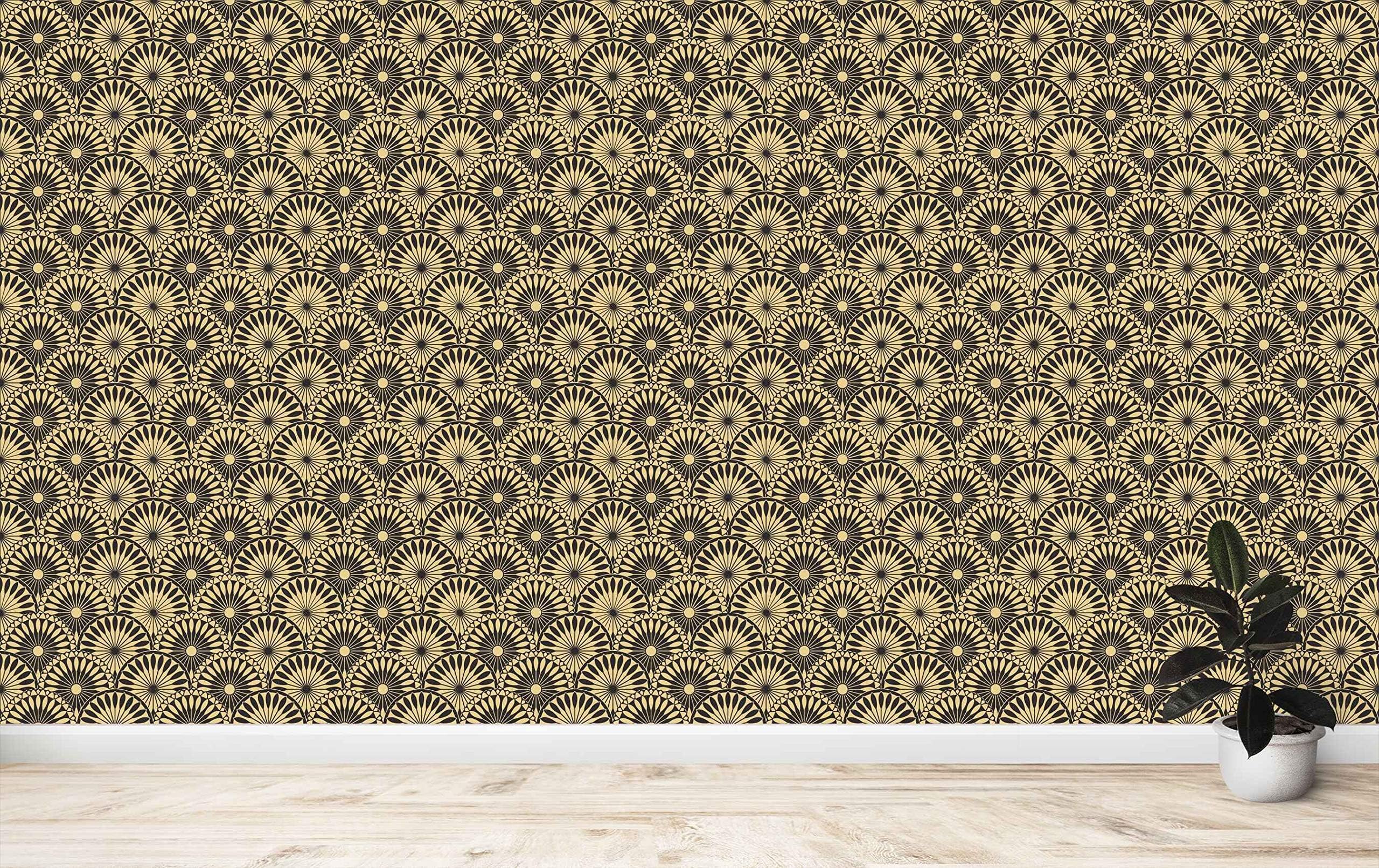 AvikalpSelf-Adhesive ARW0680 Light Yellow Black Flowers Japanese Floral Set HD Wallpaper for Drawing Room(60cm x 762cm)
