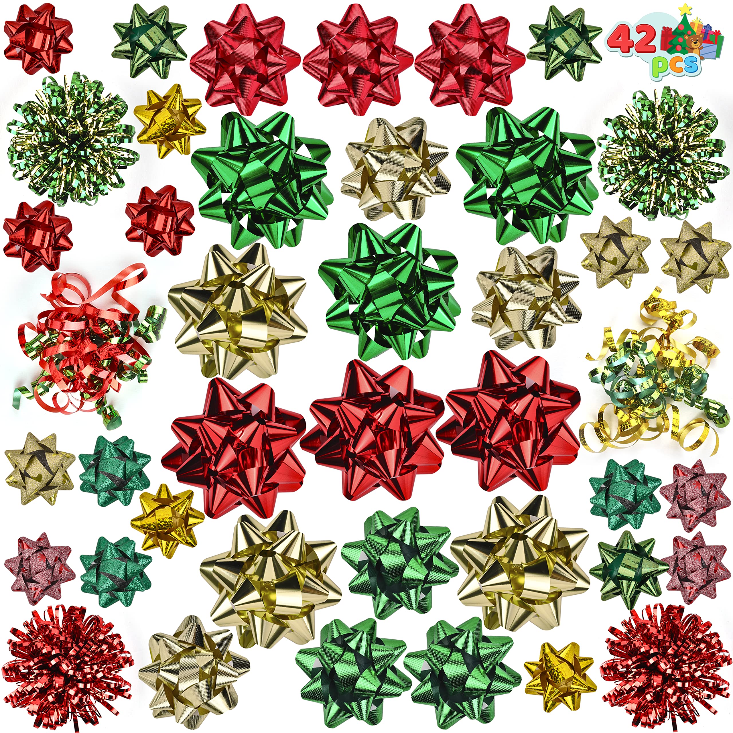 Assorted Bows (Red, Gold, Green), 42 Packs