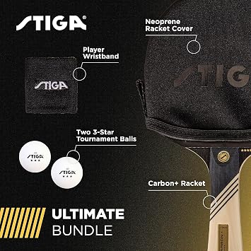 STIGA Carbon+ Bundle Ping Pong Paddle Set 7-ply Extra Light Carbon Fiber Blade & Ping Pong Paddle Cover Premium, Heavy-Duty Vinyl Features Extra Padding for Enhanced Protection Fits