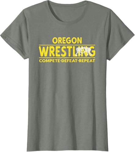 Miniatura 6 de Oregon Wrestling - Compete, Defeat, Repeat T-Shirt Negro,Azul Marino,Asfalto,Blanco,Azul Pastel,Arándano,Rojo,Verde Bosque,Verde Kelly,Verde