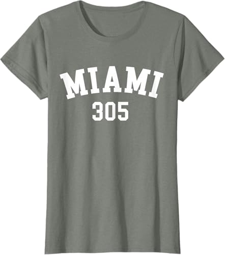Miniatura 6 de Miami 305 USA American College Font T-Shirt Negro,Azul Marino,Azul Pastel,Arándano,Rojo,Plateado,Hierba,Verde Kelly,Marrón,Verde Oliva,Jaspeado