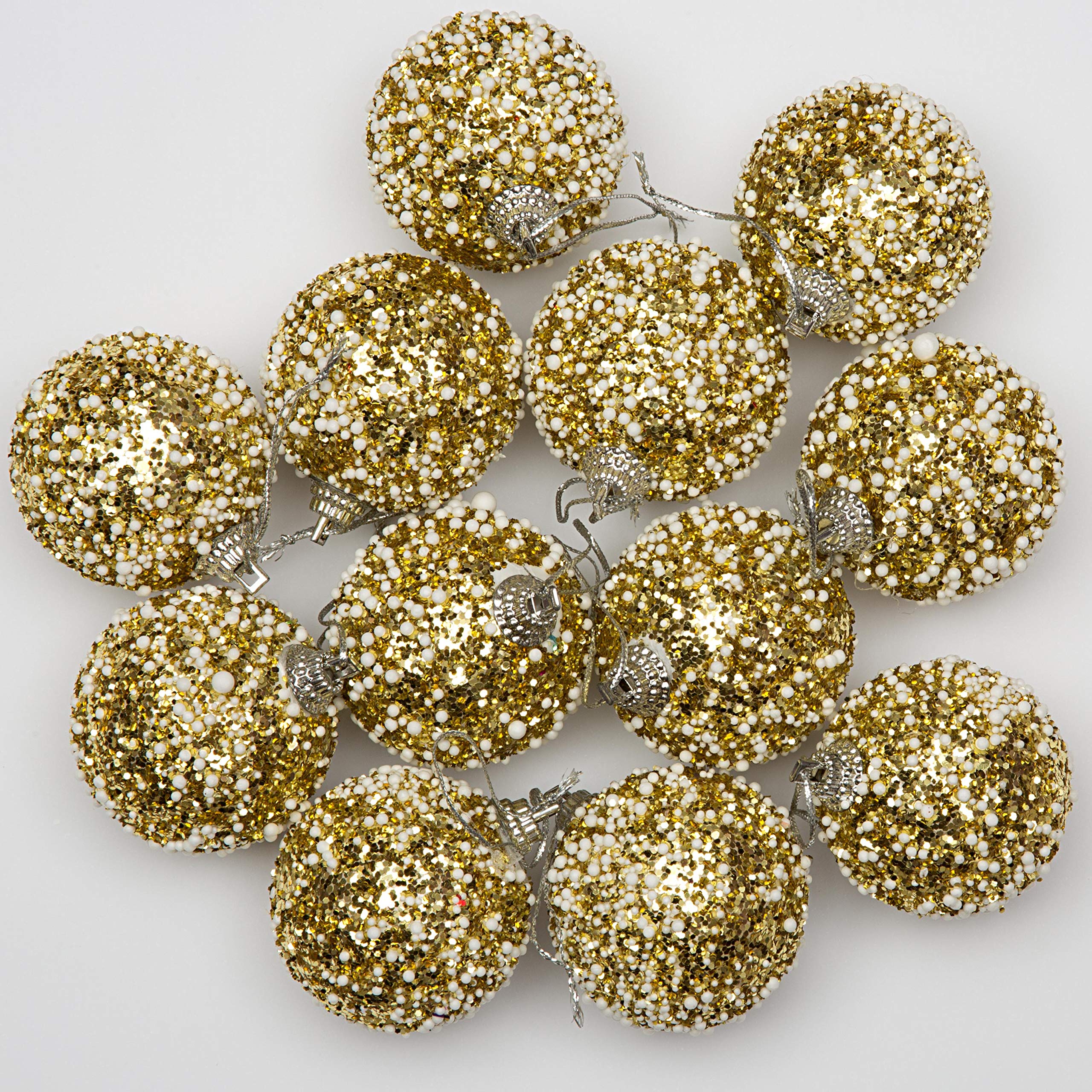 SHATCHI 12 x Christmas Tree Hanging Baubles Soft Foam Glittered Decorated Shatterproof Pendant Ornaments Xmas Tree Table Decorations - Image 2