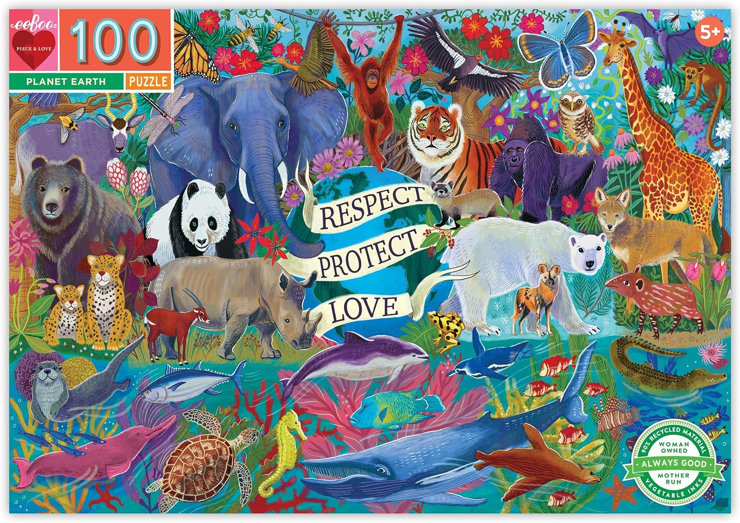 eeBoo: Planet Earth 100 Piece Puzzle, Perfect Project for Little Hands, Aids in Development of Pattern, Shape, and Color Recognition, Offers Children a Challenge, Perfect for Ages 5 and up
