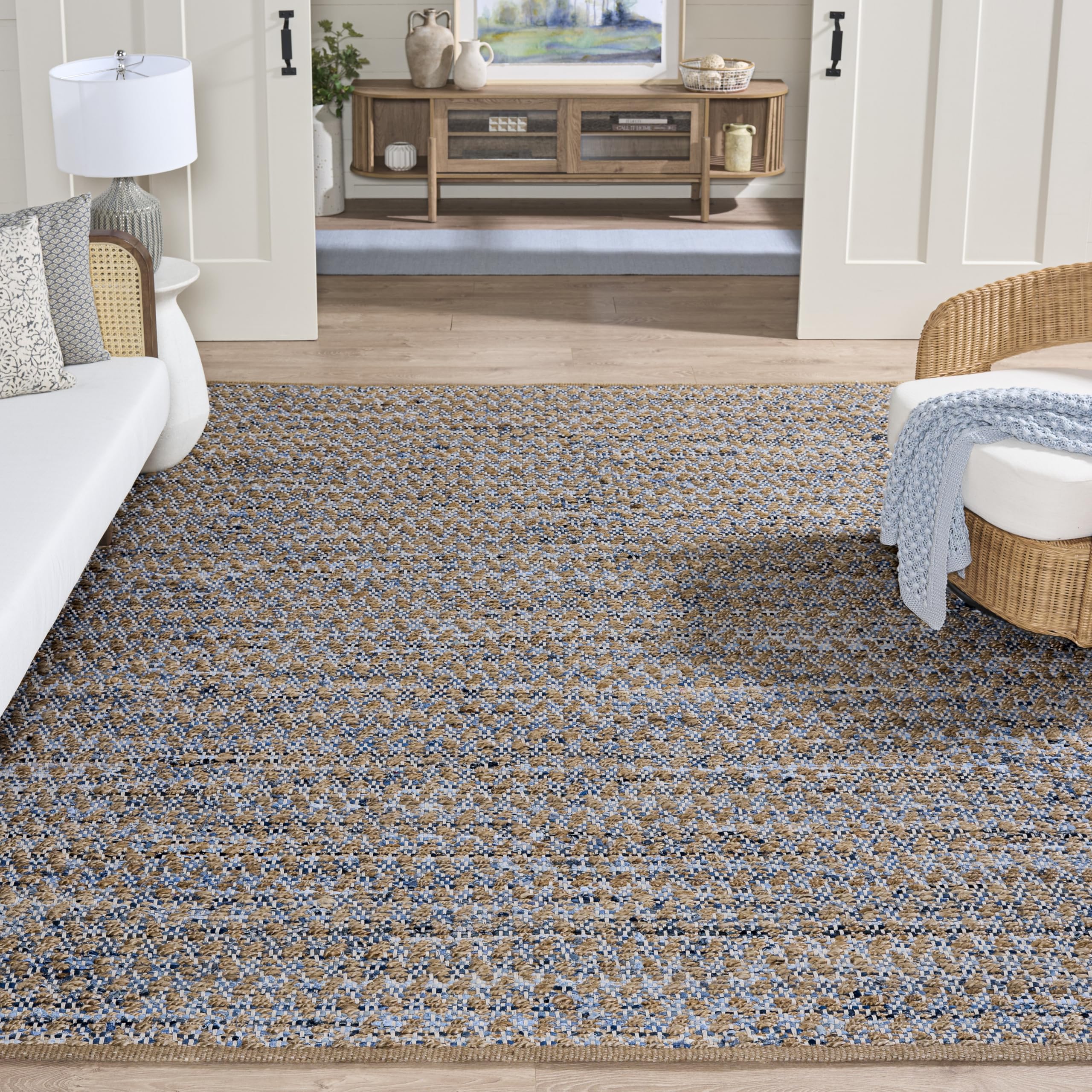 Tapis Boho beige dans un salon chaleureux pour vos moments en famille