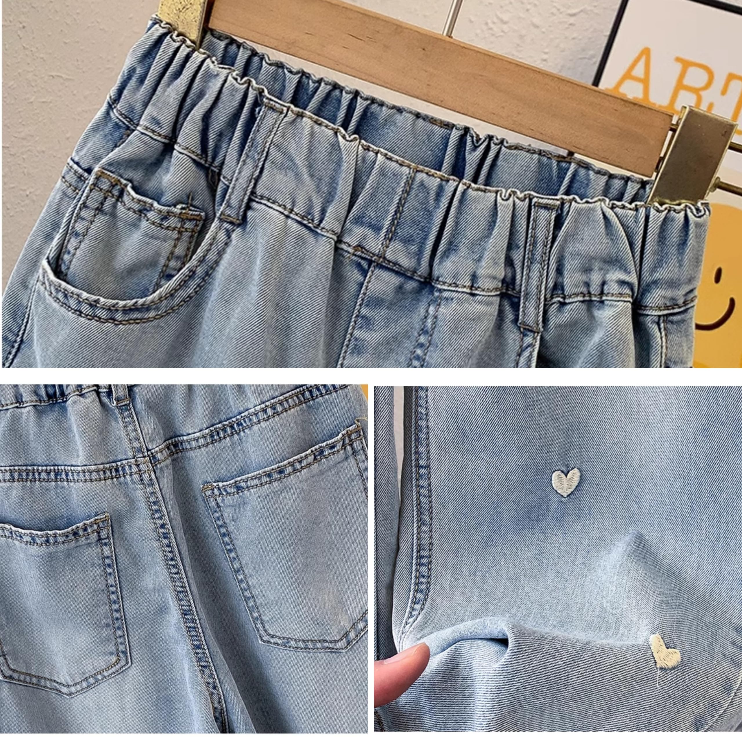 Rolanko Mädchen Jean Hosen Loch Denim Blau Jeans, Vintage Hose mit weitem Bein für Kinder Fit