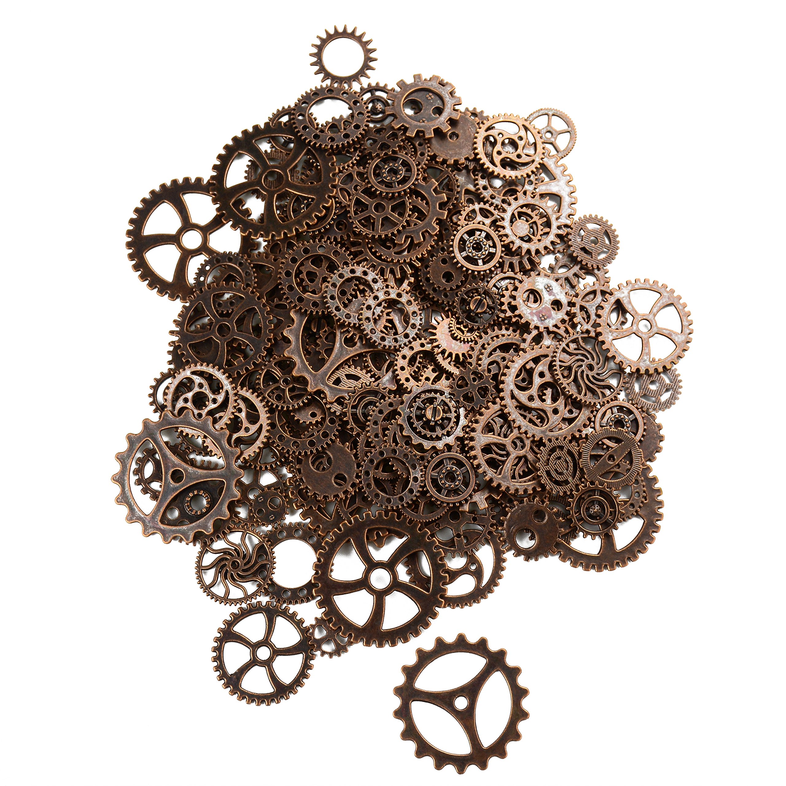 Makhry 150 Gram Assorted Vintage Metal Gear Steampunk Jewelry Making Charms Cog Watch Wheel for Crafting, Cosplay Halloween Decoration (Antique Copper)