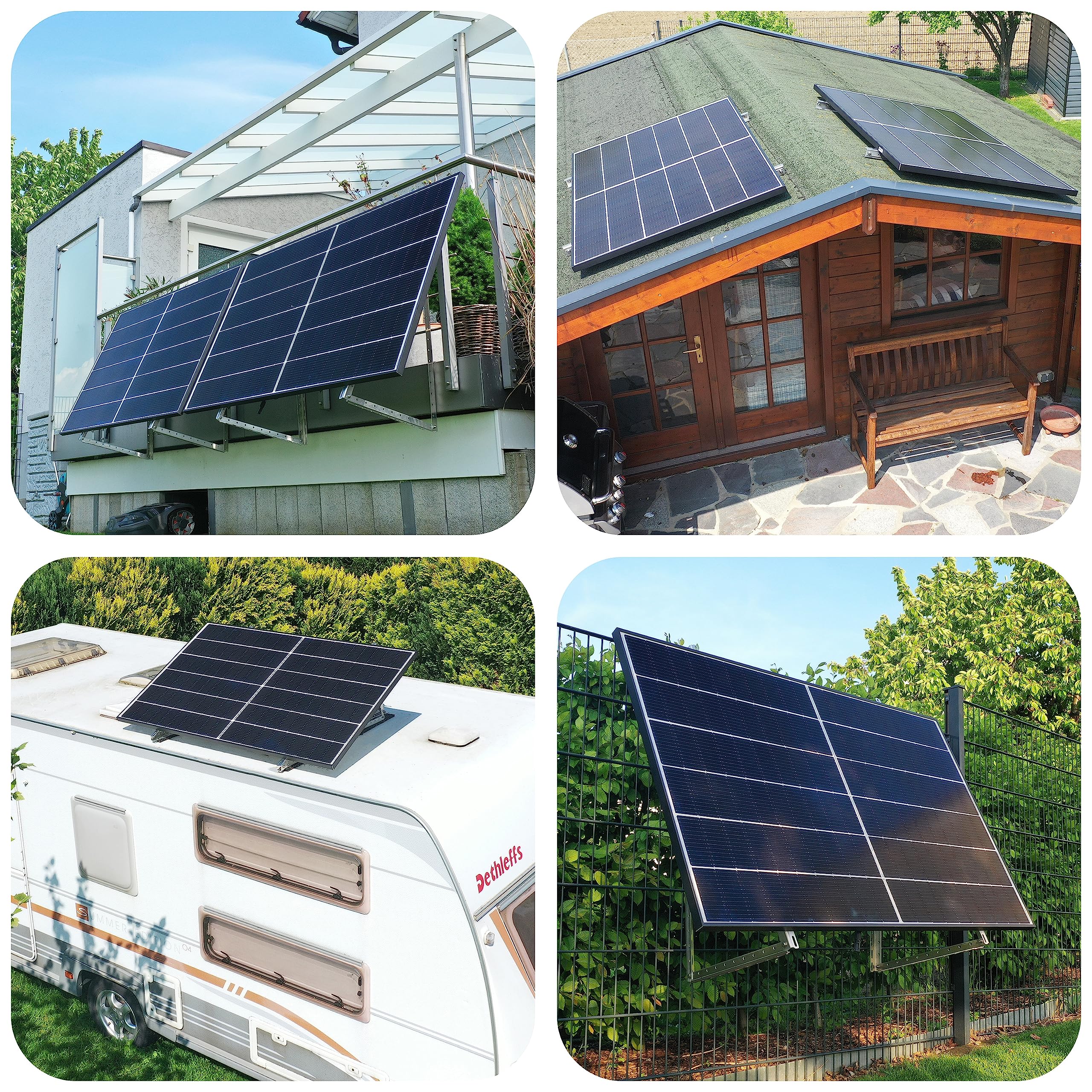 4x Solarmodul Halterung - 0% MwSt│ Halterung für Solarmodule bis zu 114.5 cm │ Robuste Solarpanel Halterung │ Einstellbarer Neigungswinkel 0° - 90° │ Flachdach, Balkonkraftwerk, Wand etc.