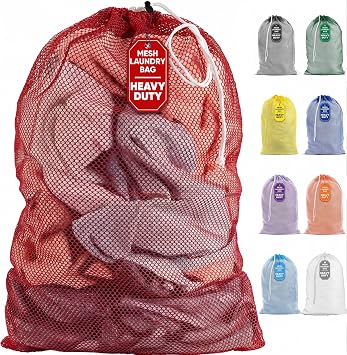 Handy Laundry Mesh XL Laundry Bag 24"x36", Heavy Duty Drawstring, Red