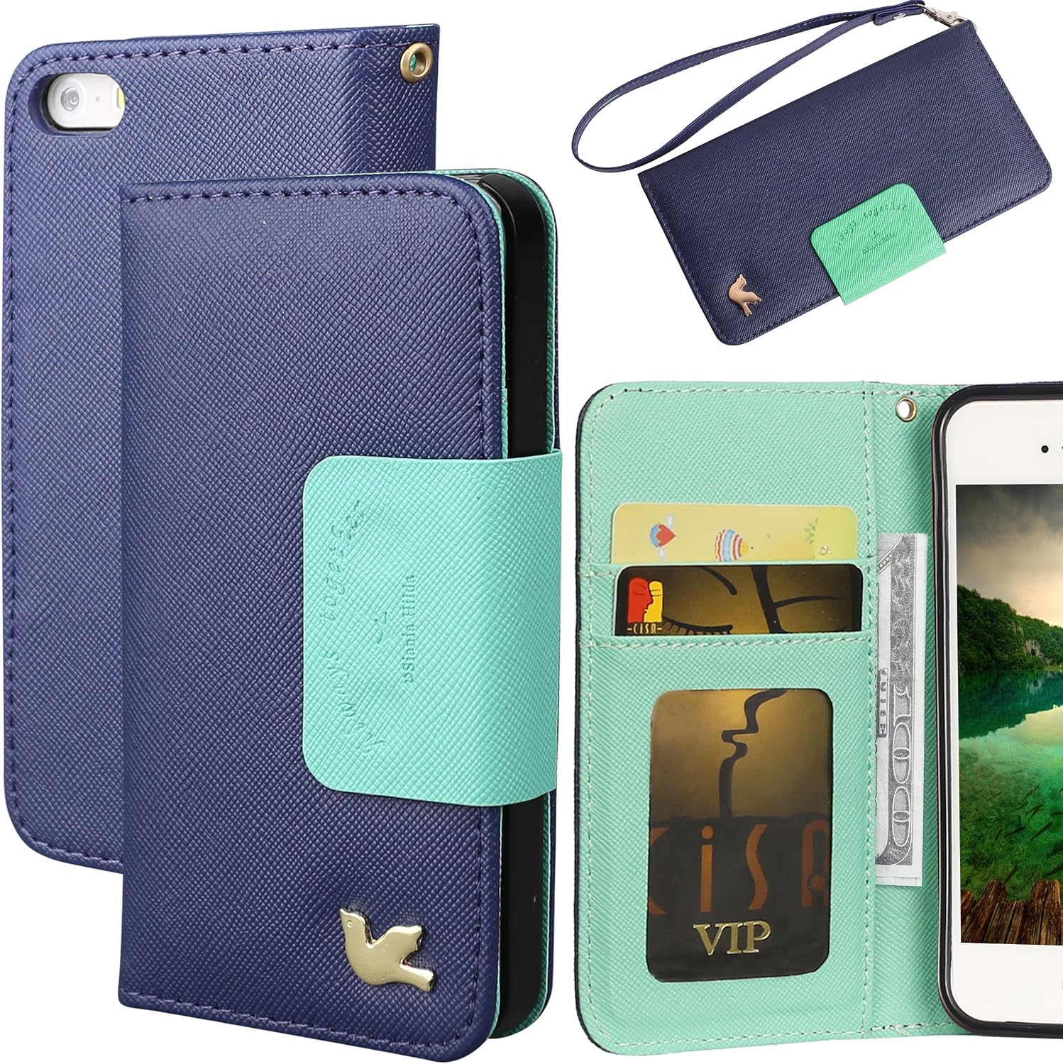 iPhone 5S case,iPhone 5 case,by HiLDA,Wallet Case,PU Leather Case,Credit Card Holder,Flip Cover Skin[Blue]