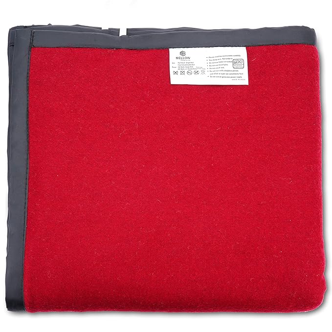 Mellow Wool Electric Blanket for Single Bed, Shock-Proof Blanket Heater with 4 Heat Settings & 2 Year Warranty. (Royalred)