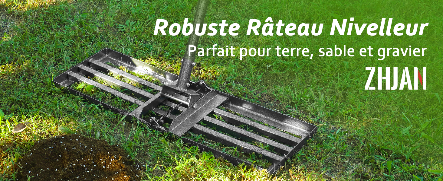 Râteau à Gazon Inox 76x25 Cm Manche Télescopique 180° – Nivelleuse Pro Pelouse, Sable, Gravier