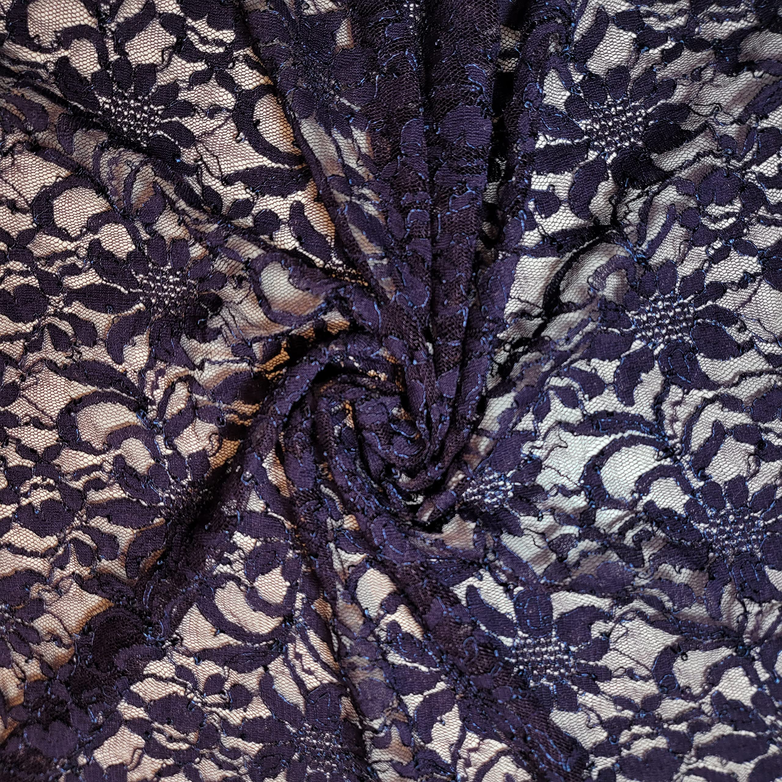 African Vintage Embroidery Bridal Nigerian French Embroidery Corded Budget Guipure Lace Mesh Net Fabric 54" Corded Budget Guipure Lace Mesh Net Fabric 54" (2 Meter, Deep Purple Corded Floral) — image 1