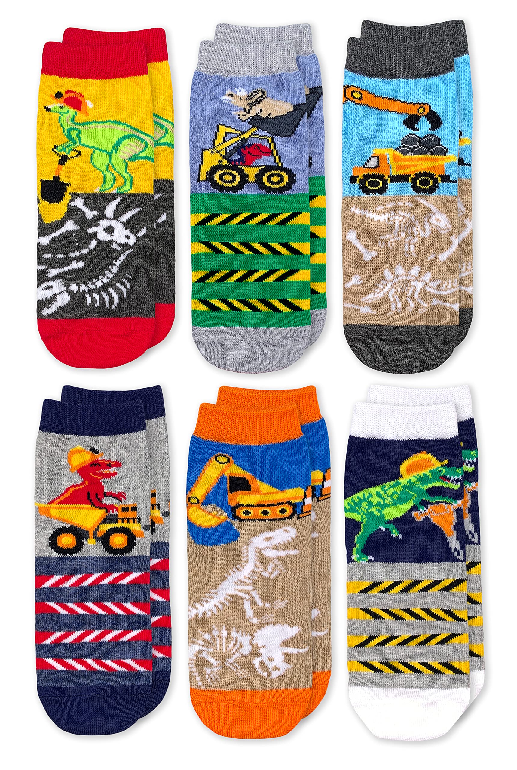 Jefferies Socks Boys' Jefferies Socks Boy's Dinosaur Construction Crew Socks 6 Pack