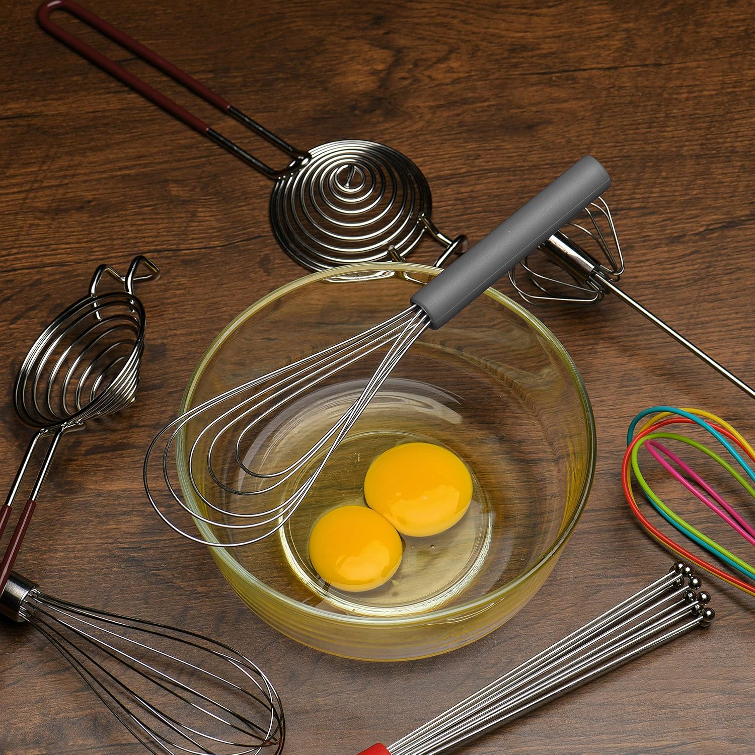 Flat Whisk Silicone Handle Non Slip 10" - 5 Wires Whisk with 10 Heads for Kitchen Cooking by Jell-Cell (Grey) - Image 7