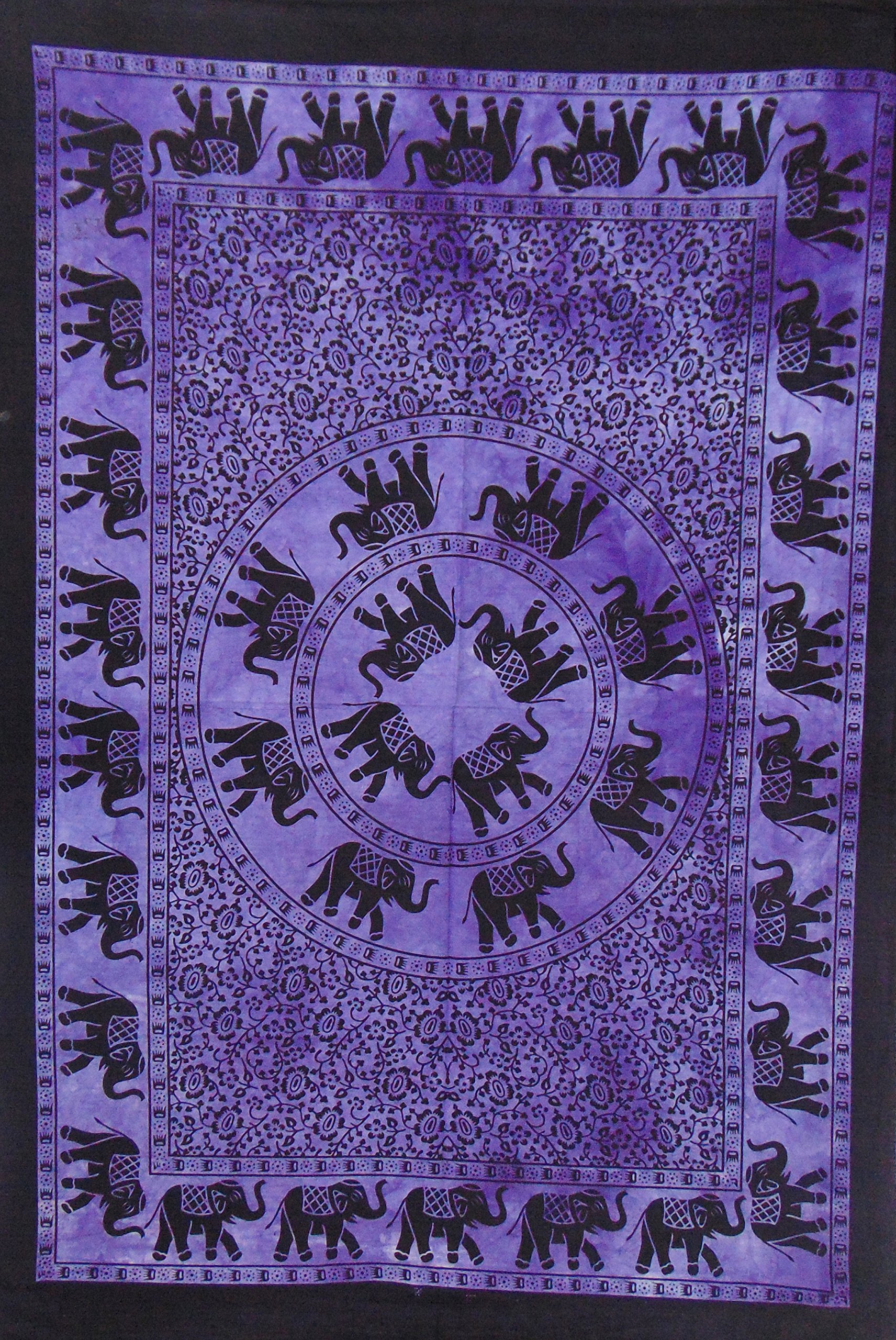 Tapestry Hippie Bohemian Psychedelic Tie Dye Elephant Mandala Printed Wall Hanging Decoration (Purple, 40 X 30 inches)
