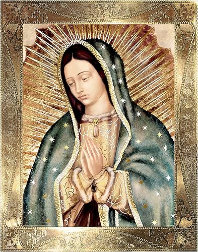 Retrato de medio cuerpo de Nuestra Señora de Guadalupe con borde dorado clásico (10 x 12 pulgadas), arte religioso de pared, impresión laminada, sin