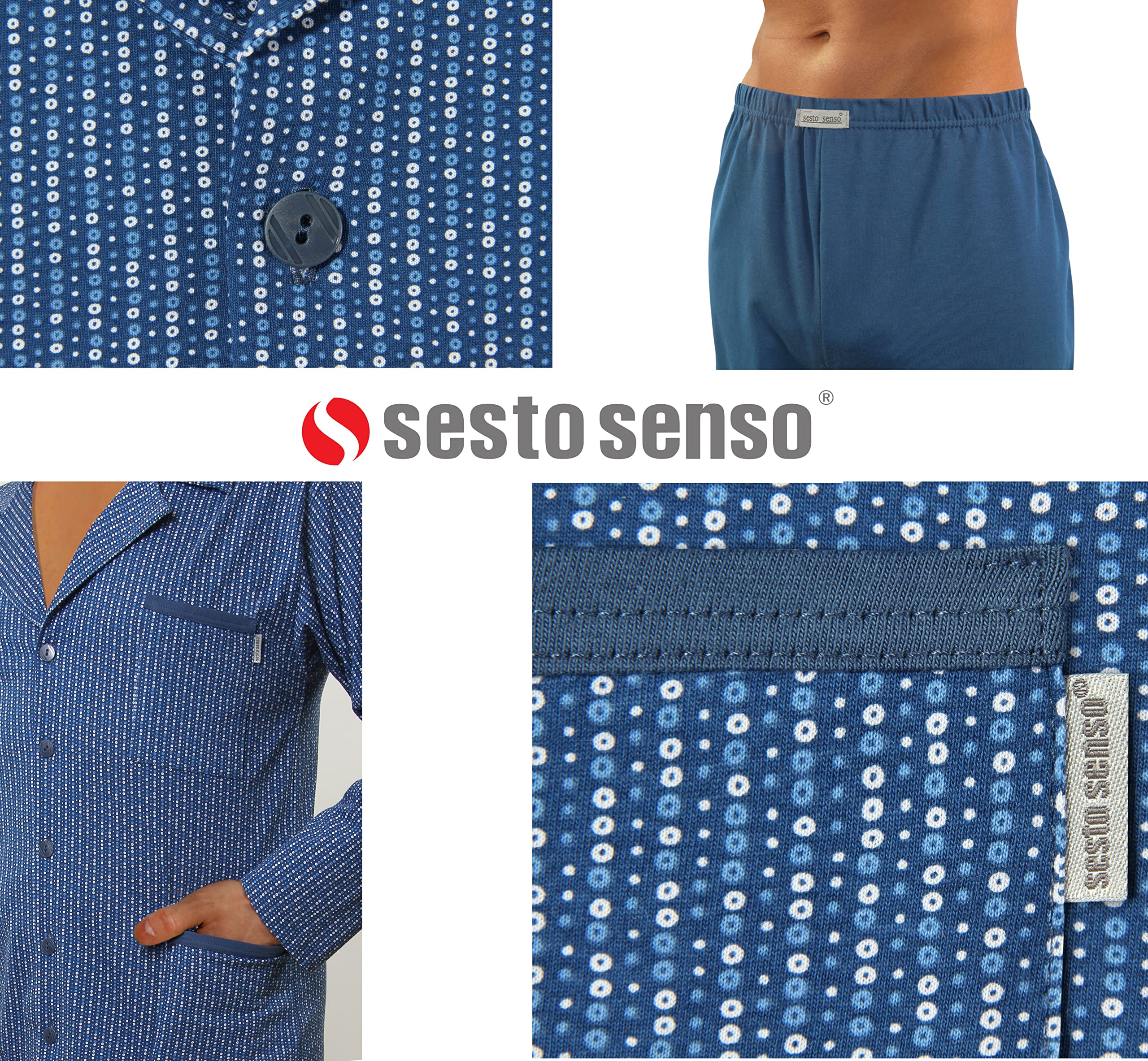 sesto senso Elegante Pigiama Uomo Bottoni 100% Cotone Set Maniche Lunghe Pantalone Lungo