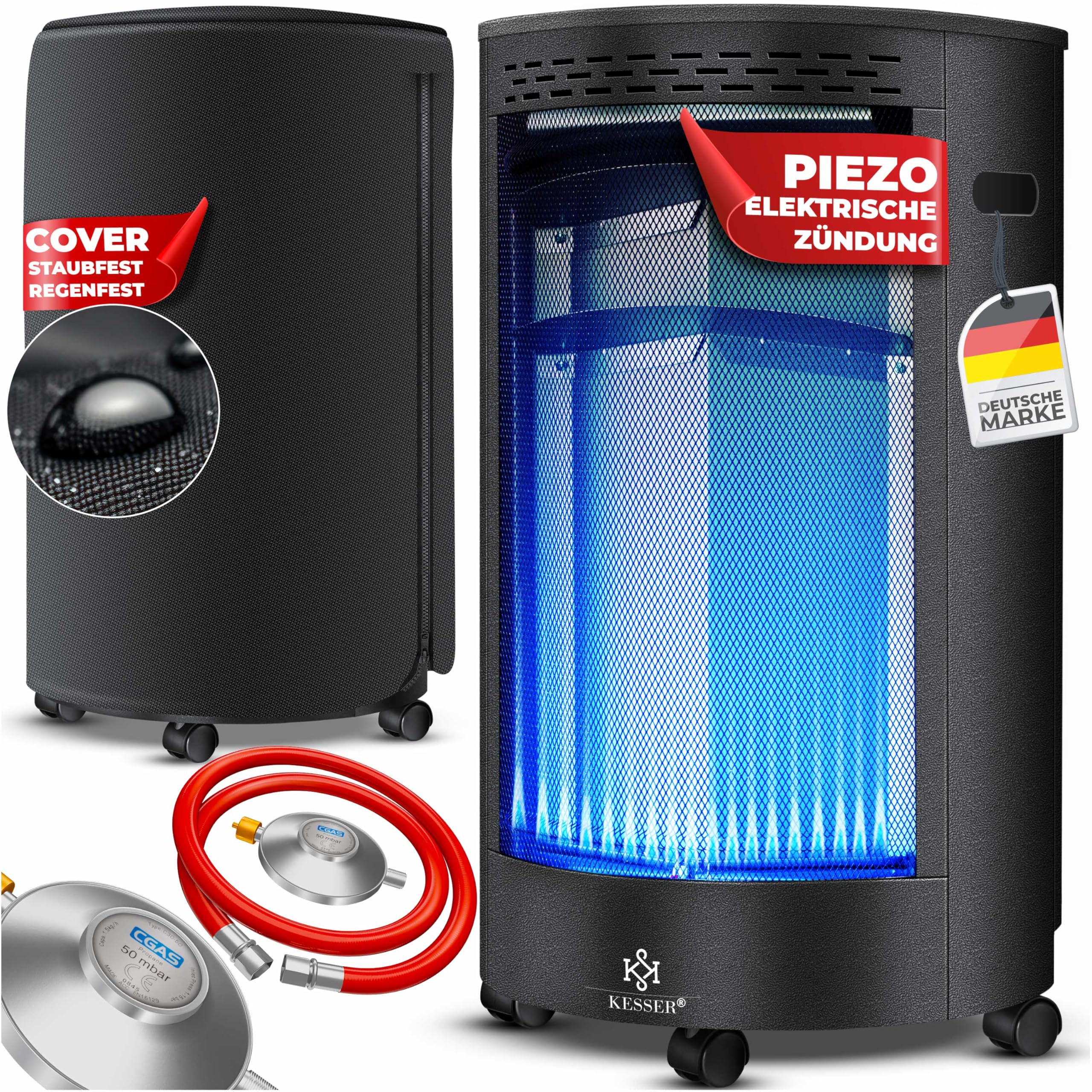KESSER Chauffage à gaz en céramique 4200 watts avec détendeur, tuyau de gaz, brûleur infrarouge noir