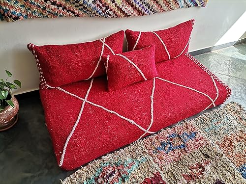 Miniatura 3 de FoamRush Sofá marroquí de 6 x 28 x 84 pulgadas tejido rojo y crema con espuma de alta densidad sofá biplaza sin brazos sofá de suelo sofá bohemio