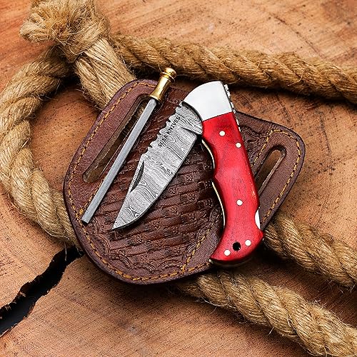 Cuchillo plegable de bolsillo de acero de Damasco hecho a mano, calidad de 6.5 pulgadas, pequeños cuchillos de bolsillo para exteriores, camping,