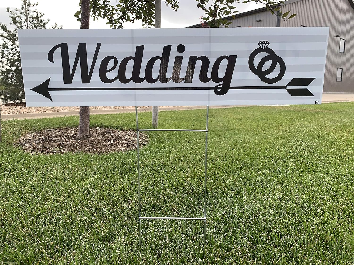 Wedding Signs 6 Pack | Grey and White Striped with Black Writing | 6 x 24 inch Lawn Signs with H-stakes | Wedding, Parking, Restrooms, and Reception
