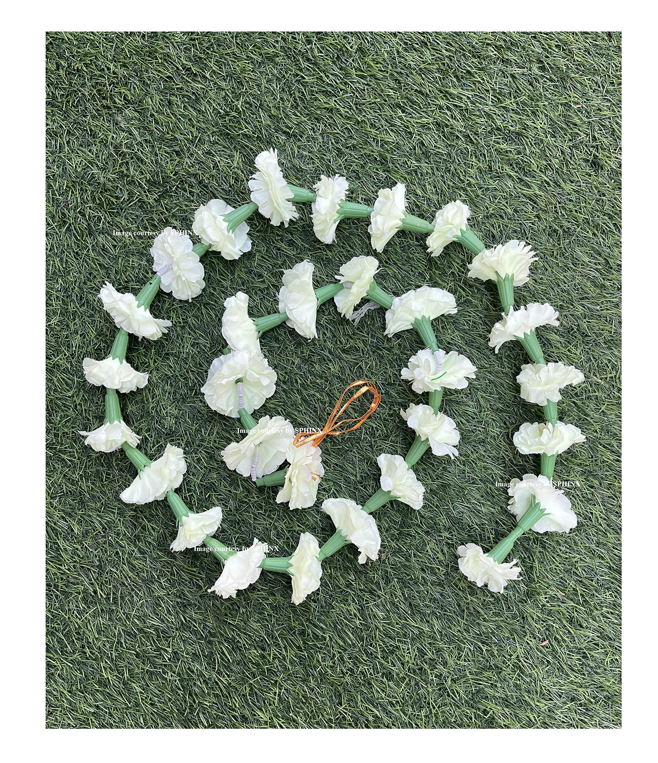 SPHINX Re-usable Traditional Artificial marigold flowers fabric garlands for Festive Pooja Wedding Housewarming Diwali Decorations (Approx 5.5 ft) - (Off-white/Greenish (36FG), 1 Piece)
