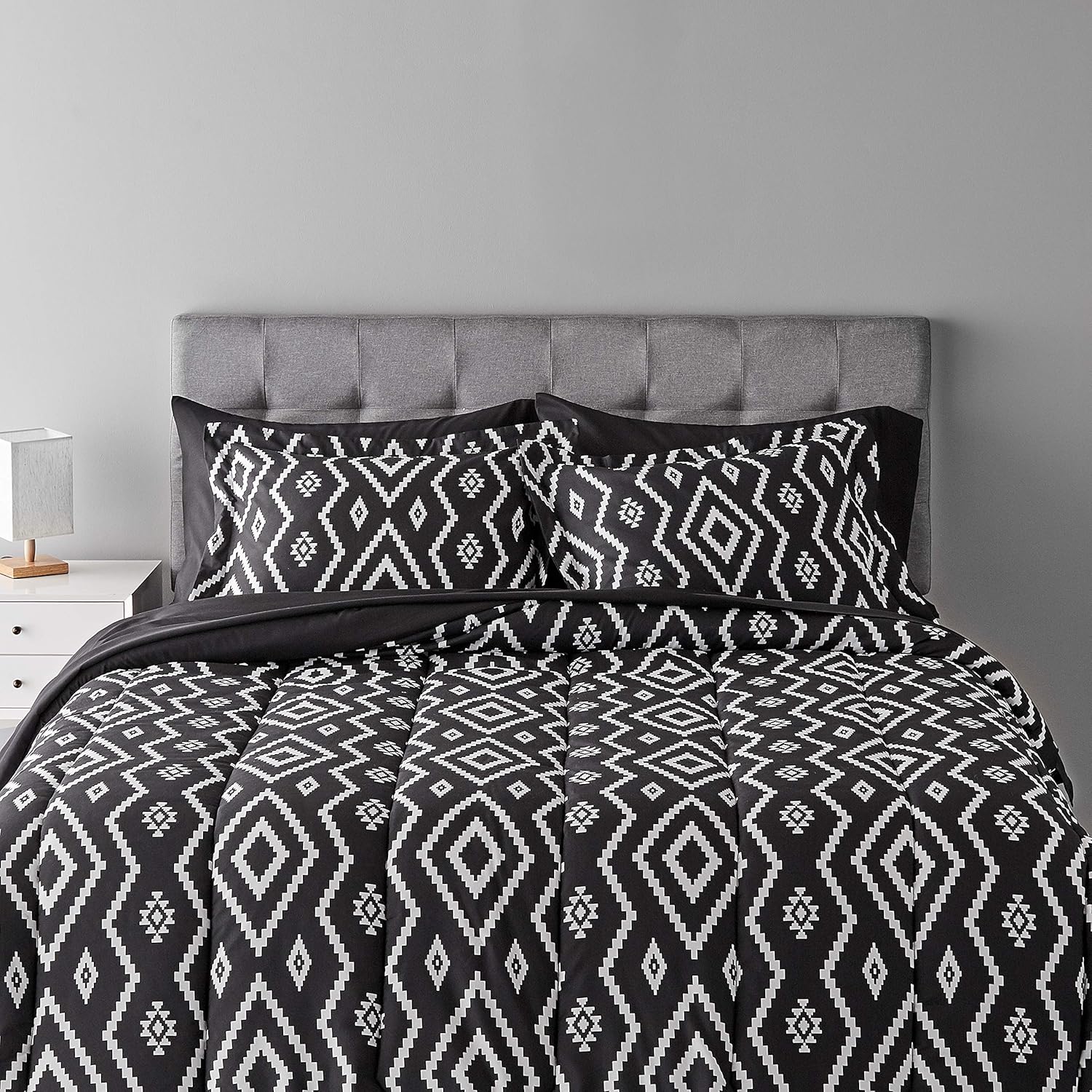  Basics 7-Piece Lightweight Microfiber Bed-in-a-Bag Comforter Bedding Set - King, Black Aztec : Home & Kitchen