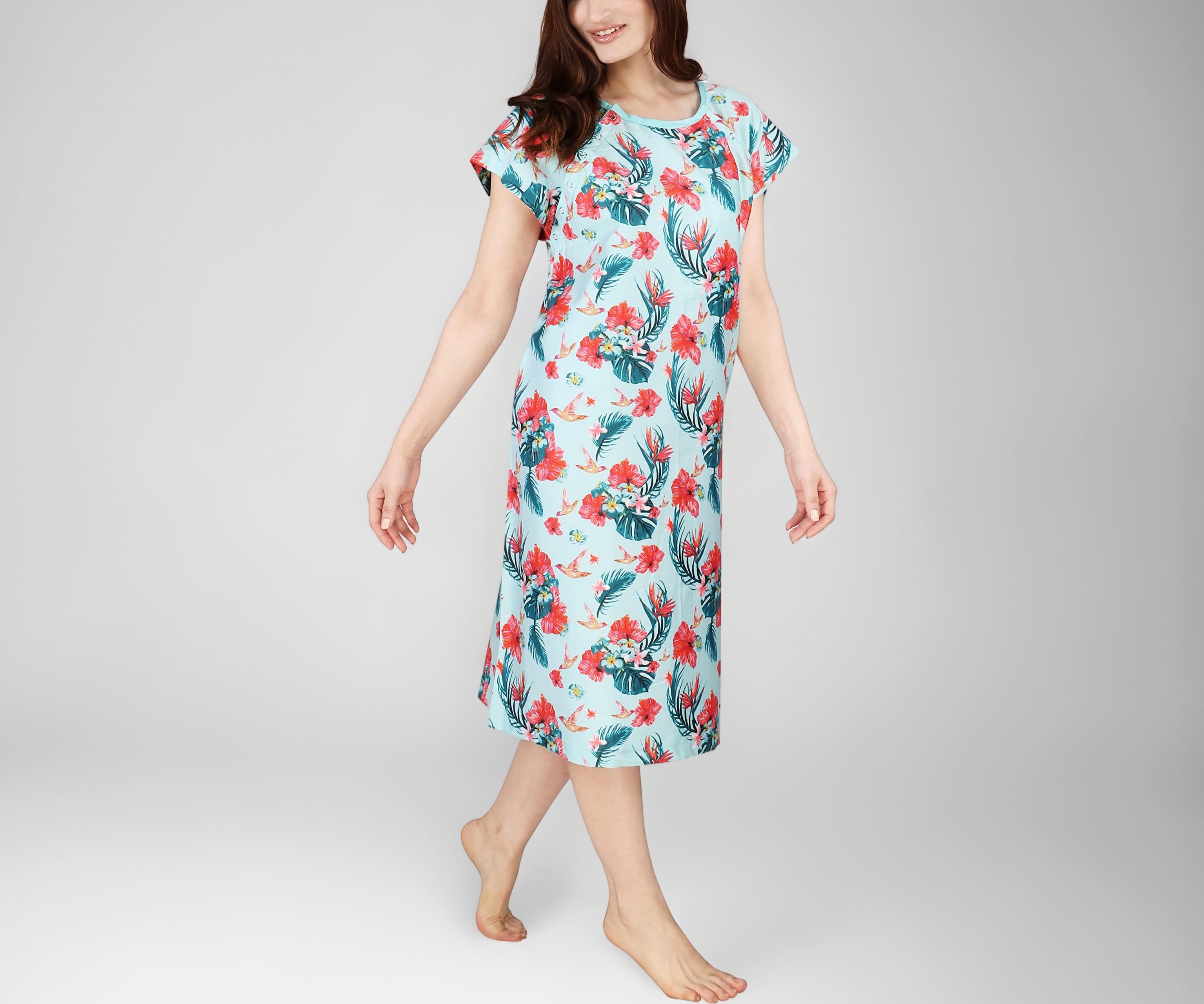 Hospital Gown 1 Pack - Patient Gown - Maternity Gown with Breastfeeding Support (Large/X-Large, Floral Blue)