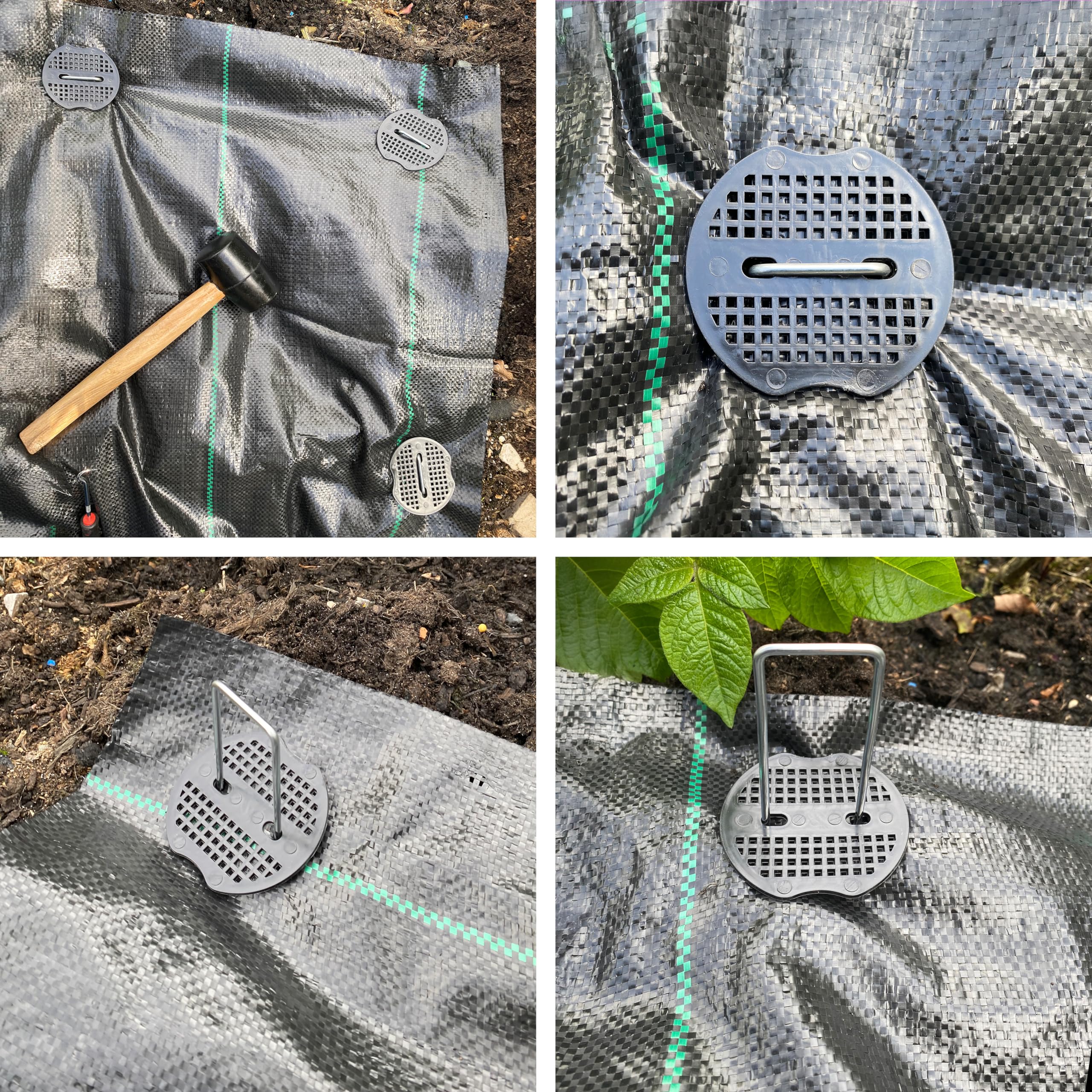 weed matting hold down pegs kit with buffer plates+rubber mallet packs of 50-200 (150)