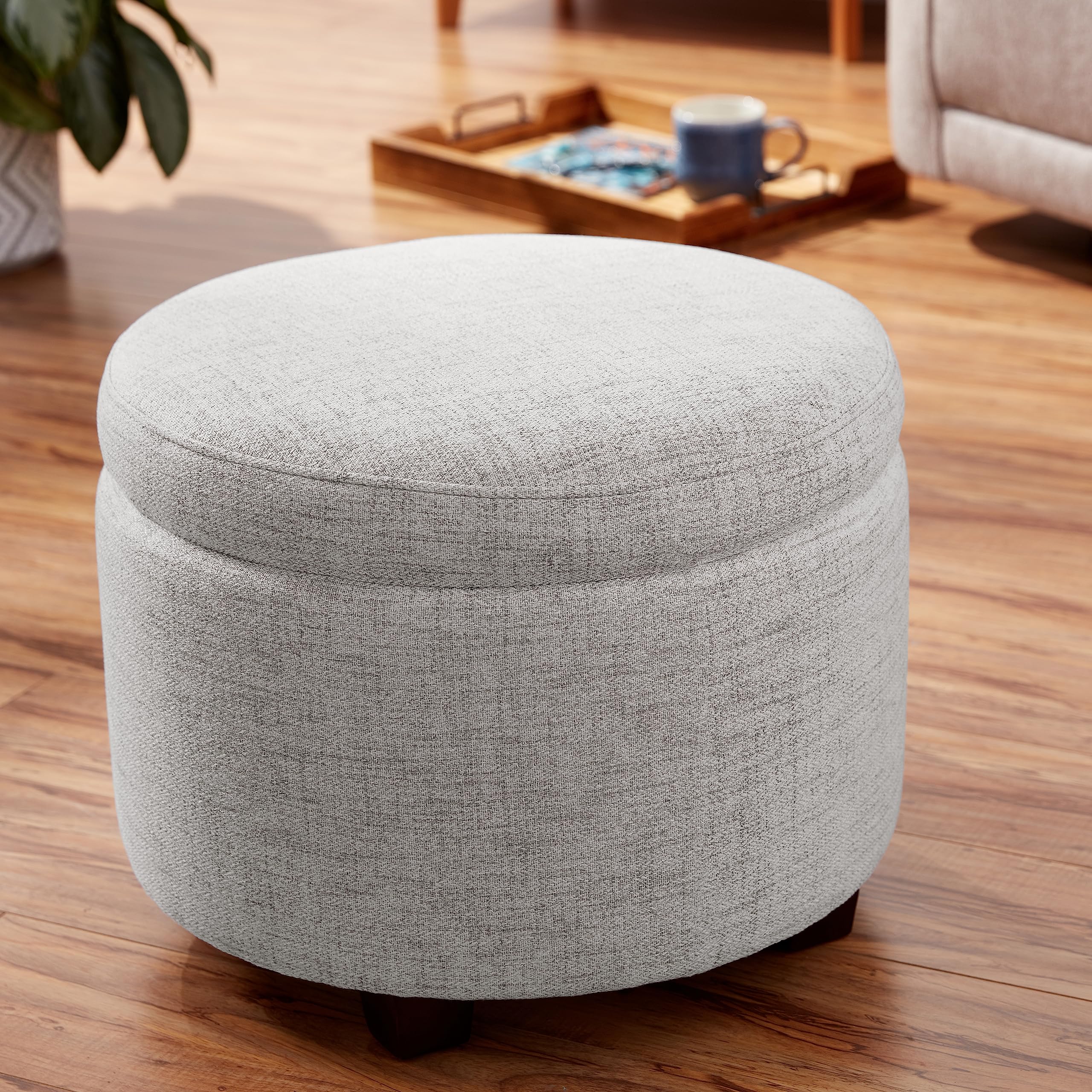 Evolur Vienna Ottoman in Fog Grey, Made from Sturdy and Sustainable FSC-Certified Wood, Comes with A Comforting Footrest, Compact Ottomans, Ottomans for Living Room