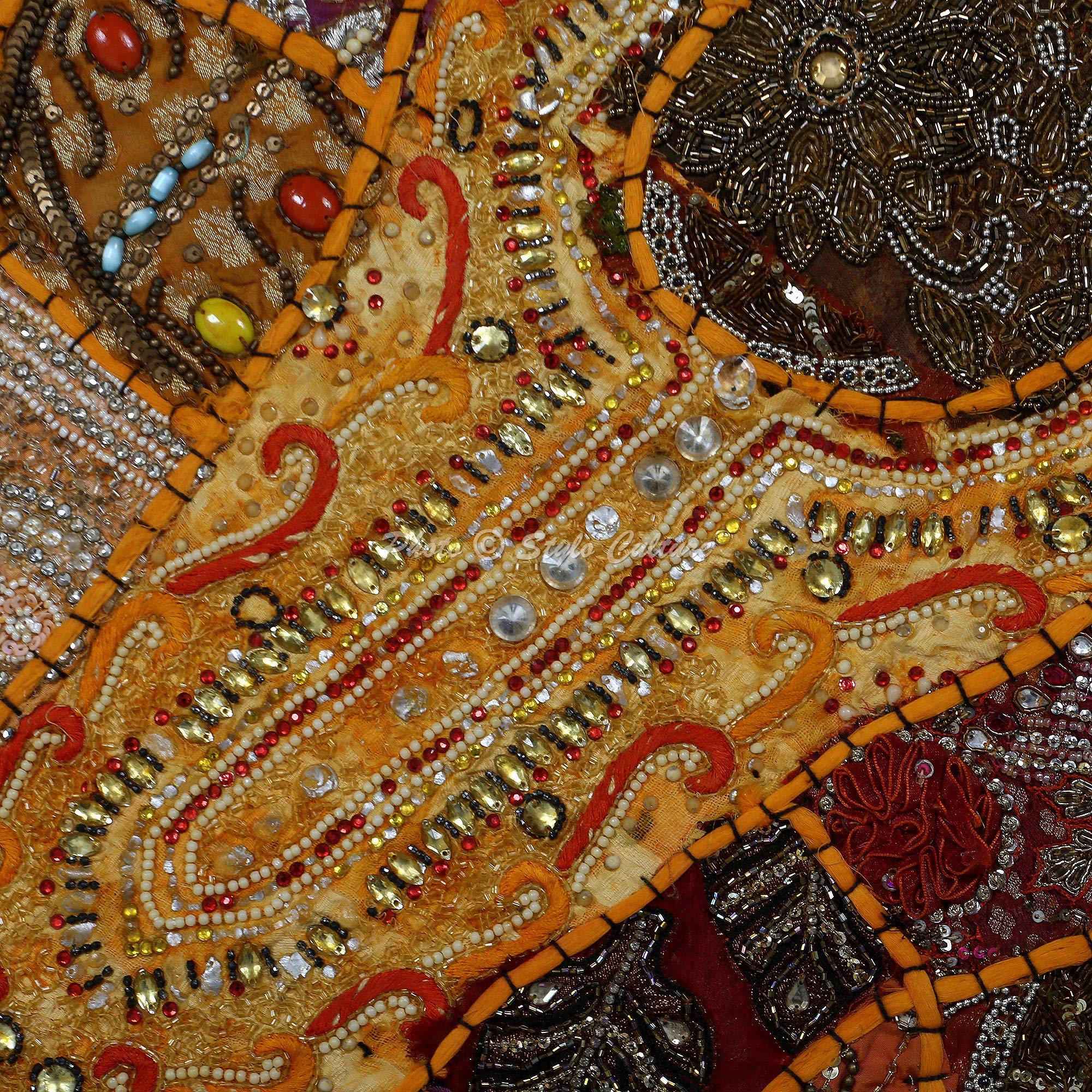 Ethnisch Dekorativ Baumwolle Couch Kissenbezüge 40x40 cm Mangogelb Dekokissen Perlenbestickt Patchwork Schlafzimmer Sofa Kissen Bezüge Halsdesign Quadrat Kissenhullen - 4 STK.