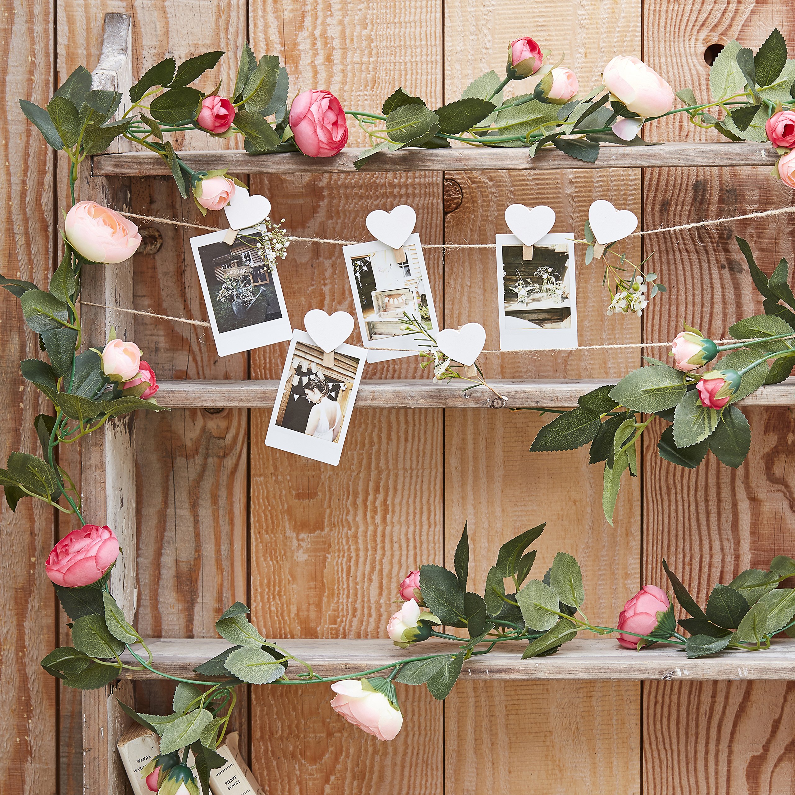 Artificial Pink Rose Flower Rustic Country Garland
