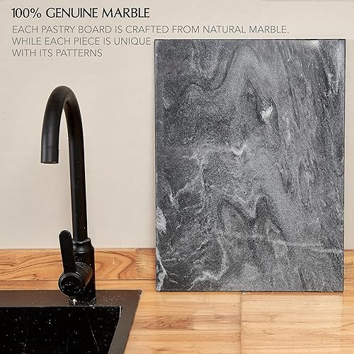 Miniatura 5 de Tabla de cortar de piedra de mármol de cocina, tabla de cortar y embutidos de 16 x 12 x 0.6 pulgadas, bandeja de pastelería antideslizante