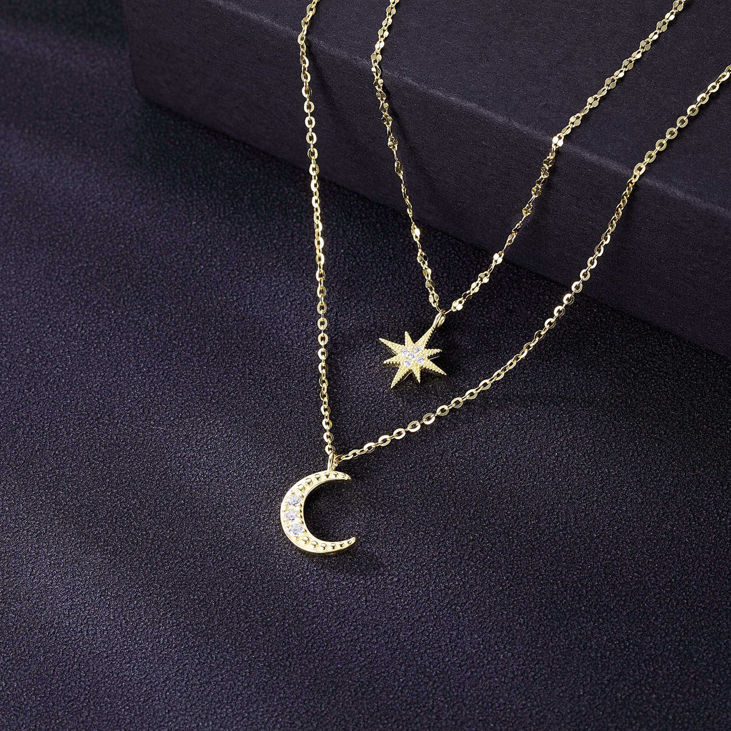 SLUYNZ 925 Plata Esterlina Collar en Capas Cadena Luna Estelar Choker Collar para Mujeres Chicas Adolescentes Gargantilla Cadena Capas