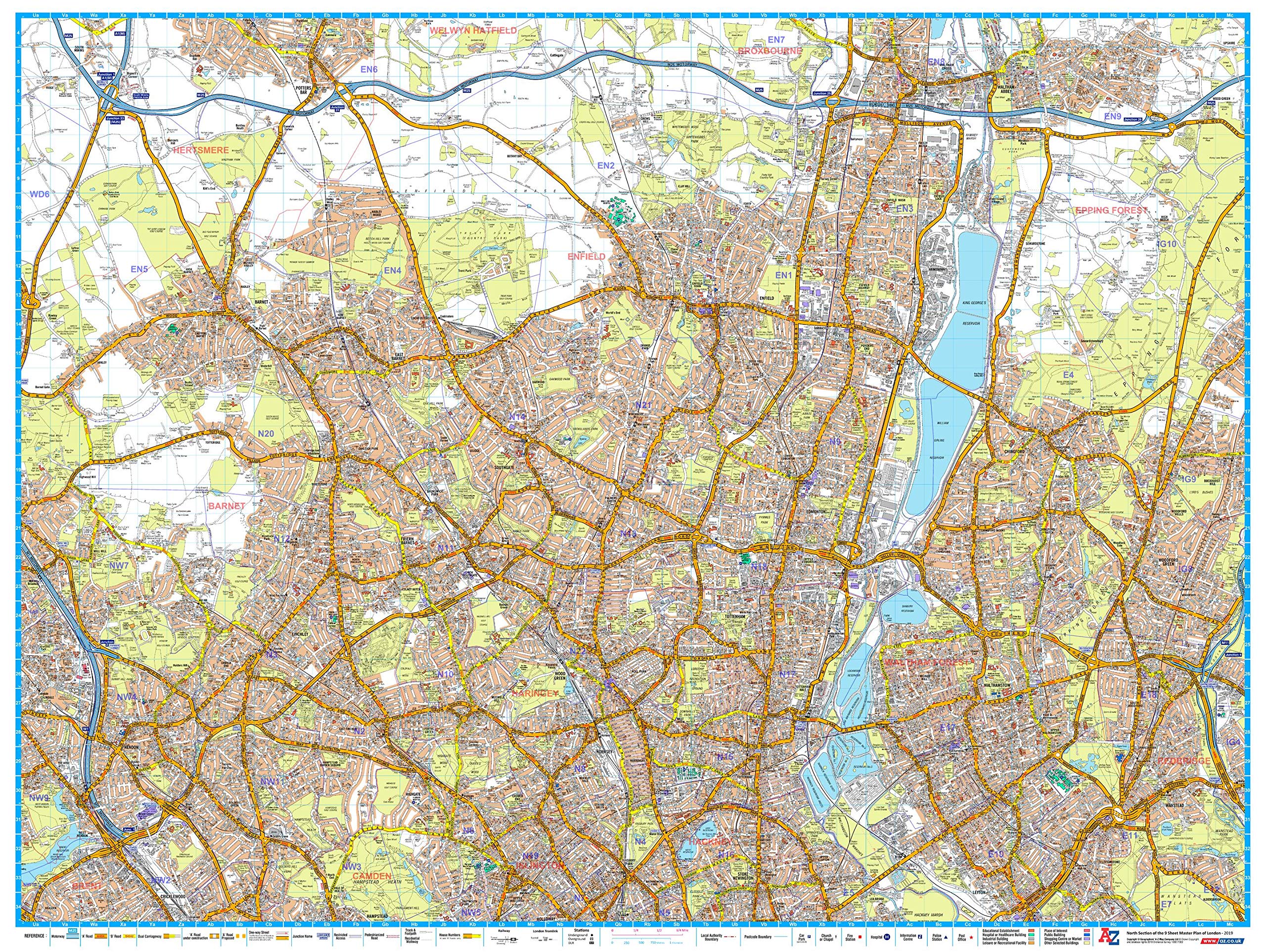 A-Z Maps A-Z London Master Plan - North - 40" x 30.25" Rolled Canvas Wall Map