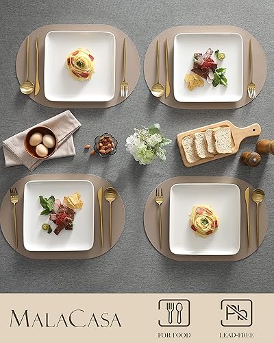 Miniatura 3 de MALACASA Platos llanos de 10 pulgadas, platos llanos de color blanco marfil, juego de 4 platos cuadrados, platos de porcelana para cocina, banquete,