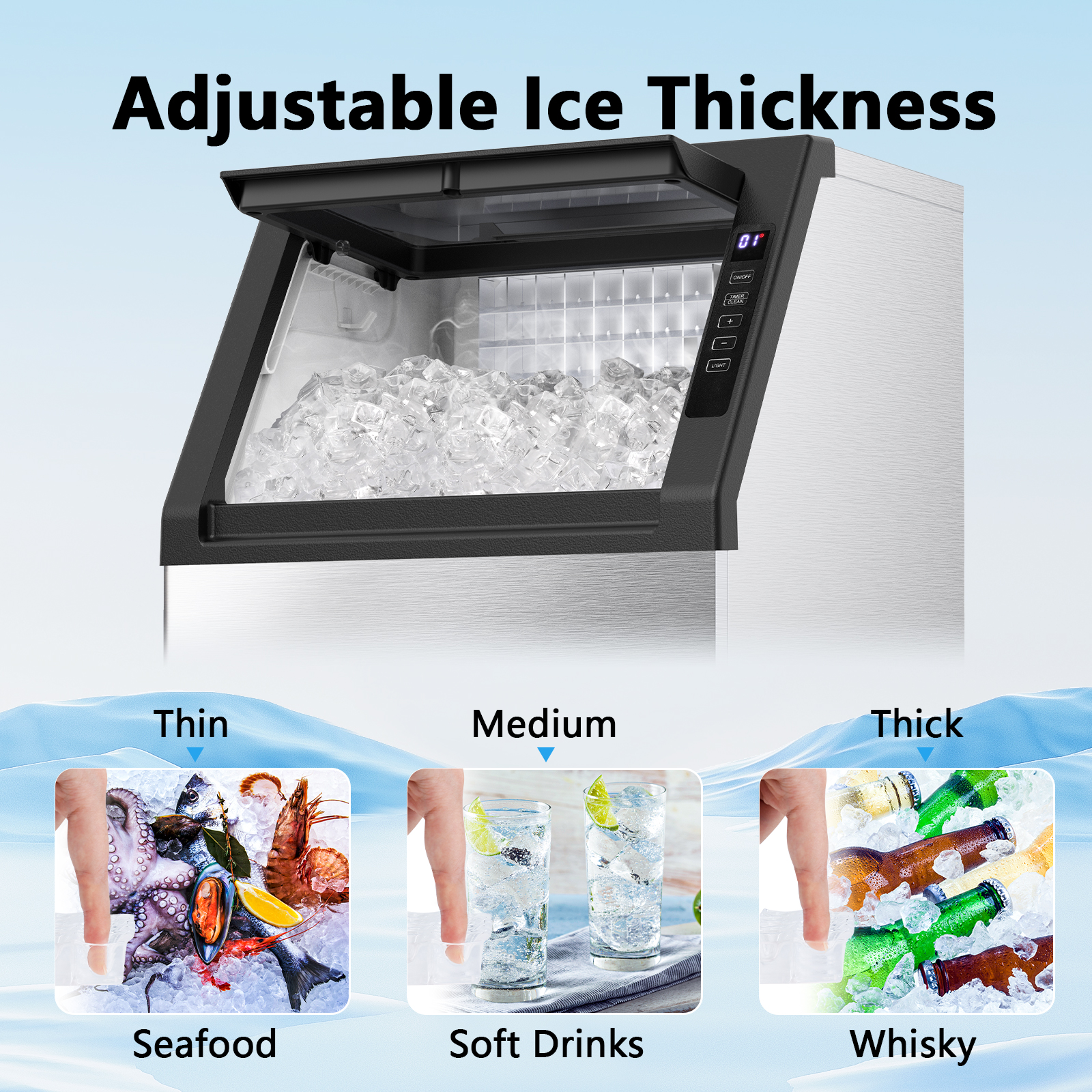 Image of Electactic Commercial Ice Maker Machine, 80Lbs /24H Under Counter ice Machine with 24 Hours Timer & LCD Panel, 28lbs Storage, Self-Cleaning Freestanding Ice Maker for Home, Bar, Restaurant, Office